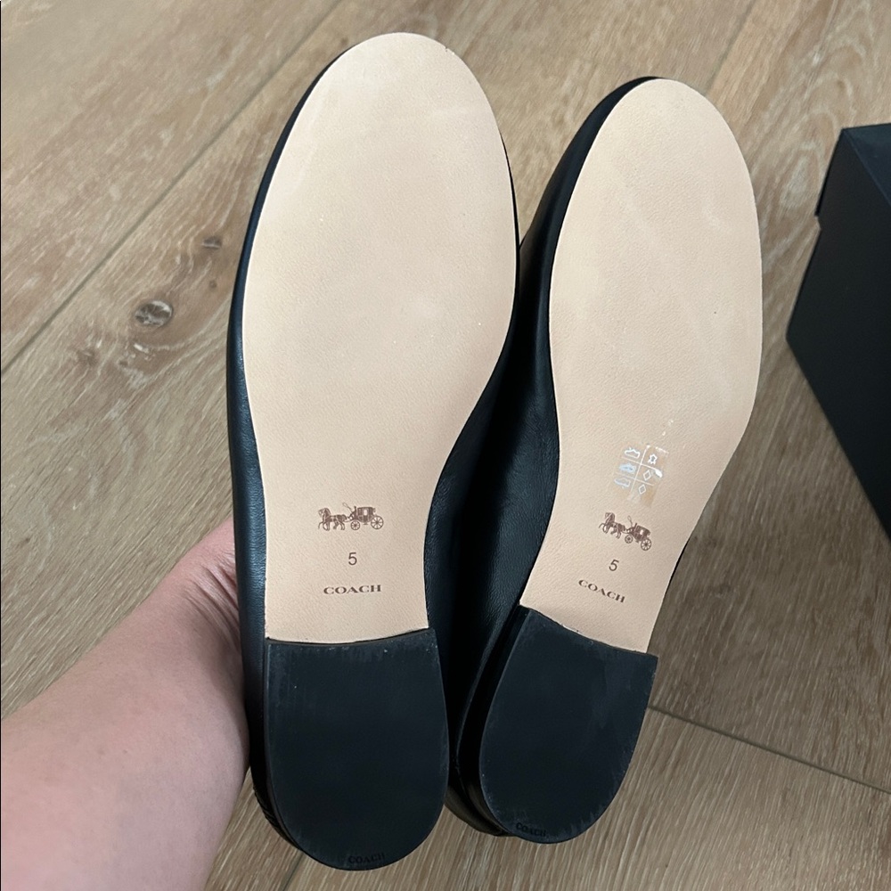 Coach Black Leather Loafers with Gold Accents - Picture 6 of 6